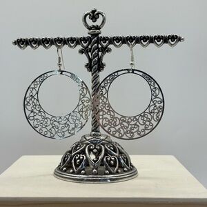 Large Silver Hoop Earrings with Scroll Work Detail